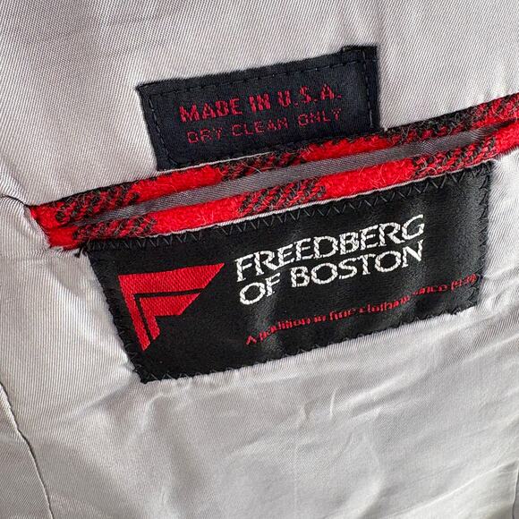 Freedberg of Boston Plaid Double Breasted Blazer 6 Red Gray Wool Jacket Academia - Picture 7 of 10